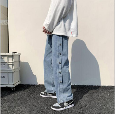 2021 Hot Man Jednobojne široke ravne traperice Korejske ulične traper hlače Hip Hop muške ležerne traperice