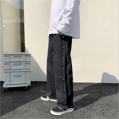 2021 Hot Man Jednobojne široke ravne traperice Korejske ulične traper hlače Hip Hop muške ležerne traperice