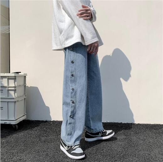 2021 Hot Man Jednobojne široke ravne traperice Korejske ulične traper hlače Hip Hop muške ležerne traperice