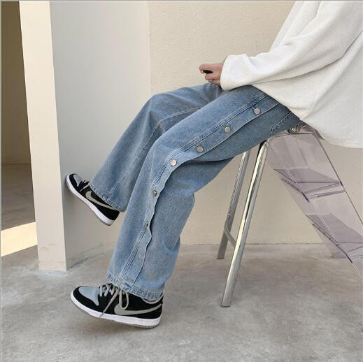 2021 Hot Man Jednobojne široke ravne traperice Korejske ulične traper hlače Hip Hop muške ležerne traperice