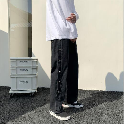 2021 Hot Man Jednobojne široke ravne traperice Korejske ulične traper hlače Hip Hop muške ležerne traperice