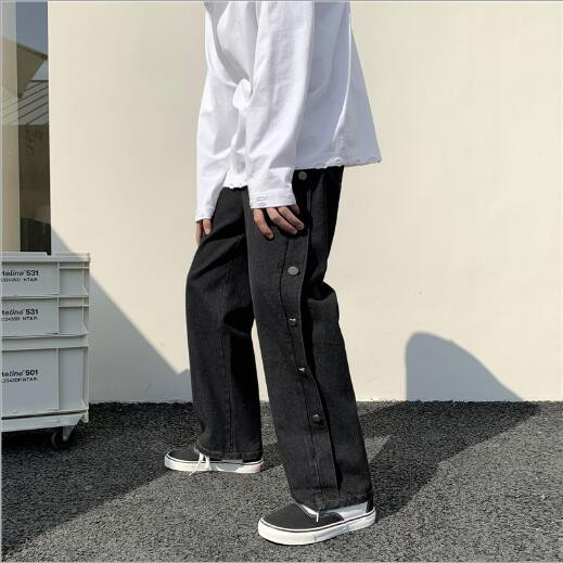 2021 Hot Man Jednobojne široke ravne traperice Korejske ulične traper hlače Hip Hop muške ležerne traperice