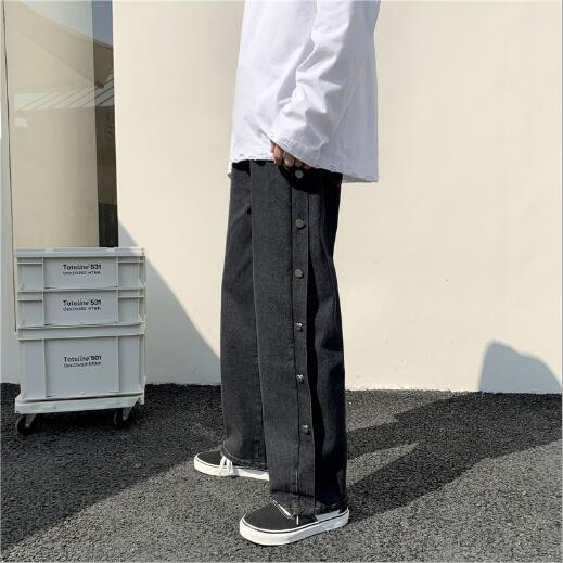 2021 Hot Man Jednobojne široke ravne traperice Korejske ulične traper hlače Hip Hop muške ležerne traperice