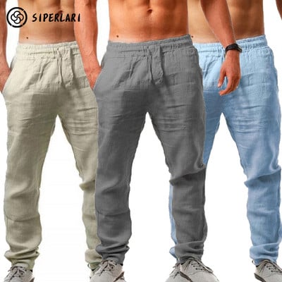 Мъжки памучни ленени ежедневни панталони Мъжки къси панталони Дишащи панталони Фитнес Streetwear за мъже Дрехи за джогинг Есен Лято