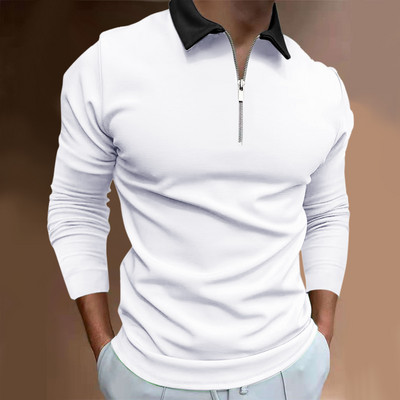 Muške, ležerne, jesenske polo majice s dugim rukavima, bluze s patentnim zatvaračem i ovratnikom, gornji dijelovi muške golf odjeće, uske majice