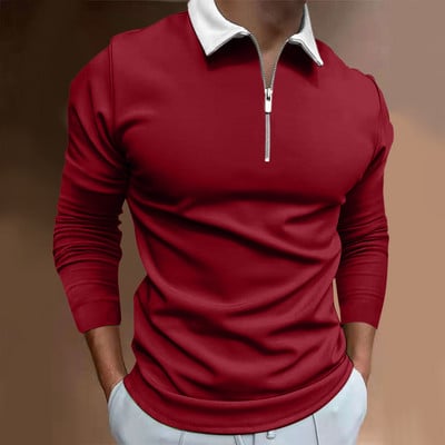 Muške, ležerne, jesenske polo majice s dugim rukavima, bluze s patentnim zatvaračem i ovratnikom, gornji dijelovi muške golf odjeće, uske majice