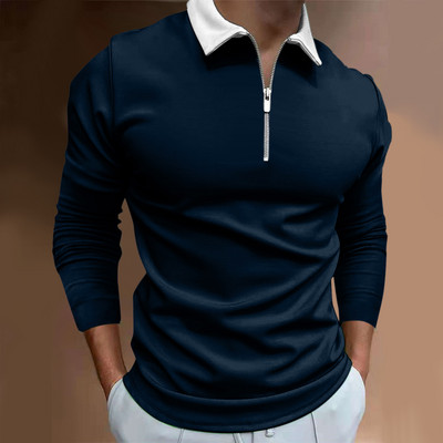 Muške, ležerne, jesenske polo majice s dugim rukavima, bluze s patentnim zatvaračem i ovratnikom, gornji dijelovi muške golf odjeće, uske majice