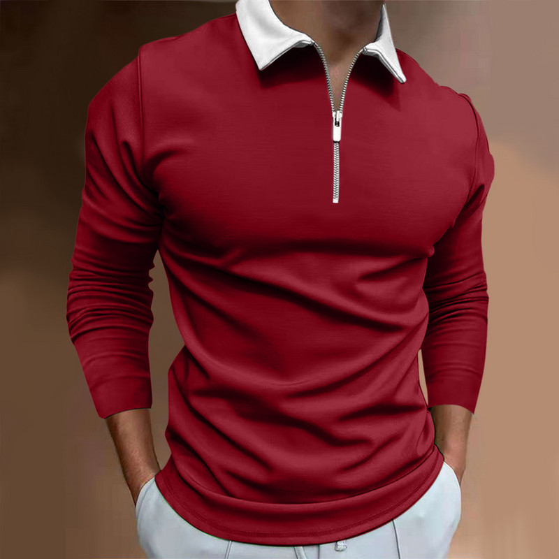 Muške, ležerne, jesenske polo majice s dugim rukavima, bluze s patentnim zatvaračem i ovratnikom, gornji dijelovi muške golf odjeće, uske majice
