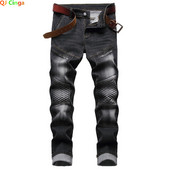 Traperice s plavim šavovima s vezom Muške elastične traper hlače Muške proljeće i jesen Nove hlače Hlače Vintage crne traper traperice