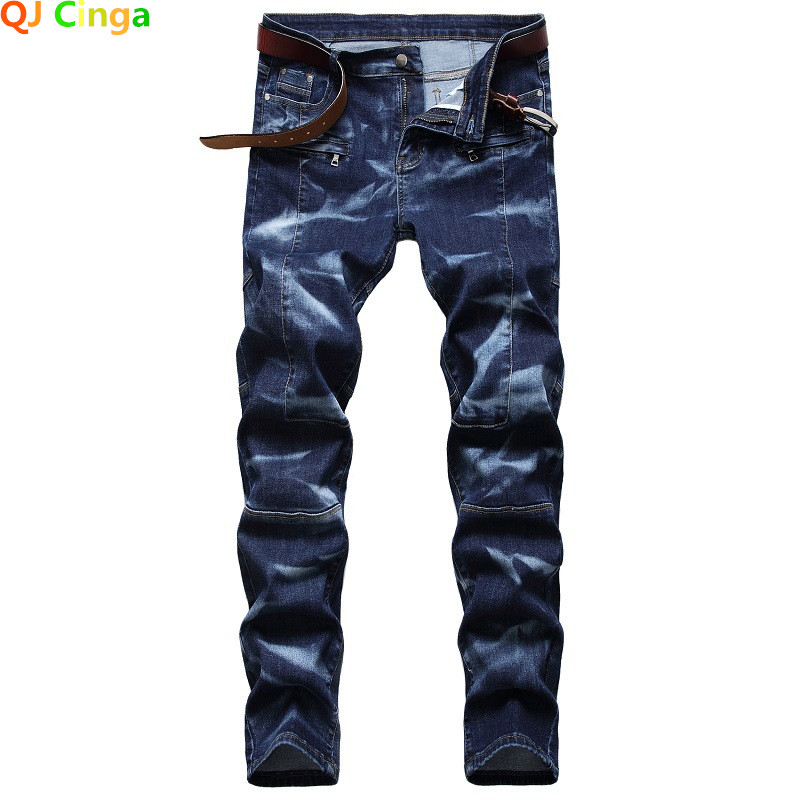 Traperice s plavim šavovima s vezom Muške elastične traper hlače Muške proljeće i jesen Nove hlače Hlače Vintage crne traper traperice