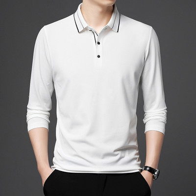 Proljetna i jesenska muška majica dugih rukava Ležerna polo ovratnica Široka modna dugmad Pulover majice jednobojne majice na pruge