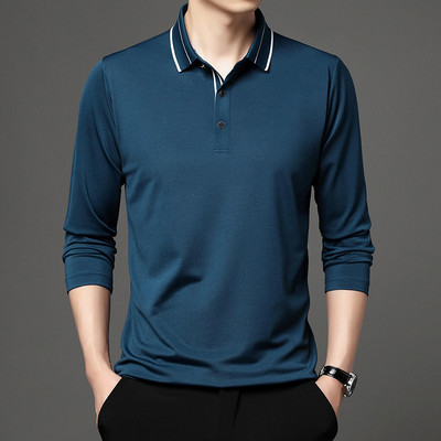 Proljetna i jesenska muška majica dugih rukava Ležerna polo ovratnica Široka modna dugmad Pulover majice jednobojne majice na pruge