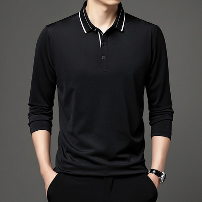 Proljetna i jesenska muška majica dugih rukava Ležerna polo ovratnica Široka modna dugmad Pulover majice jednobojne majice na pruge