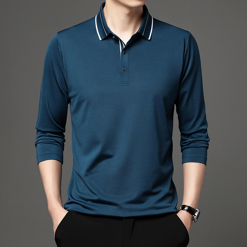 Proljetna i jesenska muška majica dugih rukava Ležerna polo ovratnica Široka modna dugmad Pulover majice jednobojne majice na pruge