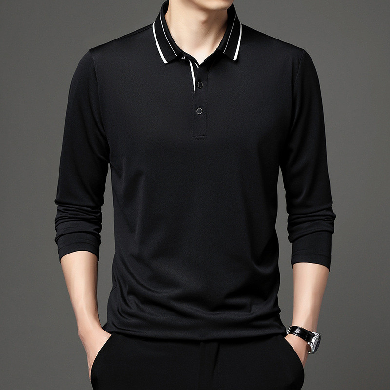 Proljetna i jesenska muška majica dugih rukava Ležerna polo ovratnica Široka modna dugmad Pulover majice jednobojne majice na pruge