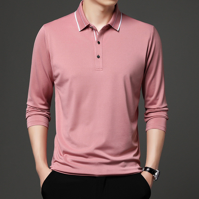 Proljetna i jesenska muška majica dugih rukava Ležerna polo ovratnica Široka modna dugmad Pulover majice jednobojne majice na pruge