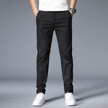 2023 Летни ежедневни панталони Мъжки тънки еластични тънки панталони с еластична талия Памук Бизнес класически корейски панталон Мъжки каки сиво 28-38