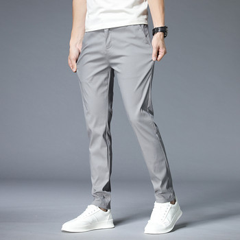 2023 Летни ежедневни панталони Мъжки тънки еластични тънки панталони с еластична талия Памук Бизнес класически корейски панталон Мъжки каки сиво 28-38