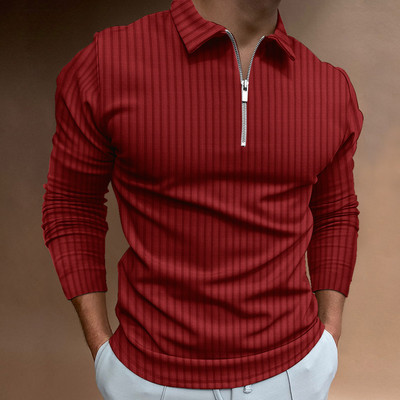 Hosszú ujjú Tavasszal és ősszel Európában és az Egyesült Államokban a legújabb ifjúsági slim-fit trend POLO ing cipzár csíkos hosszú ujjú