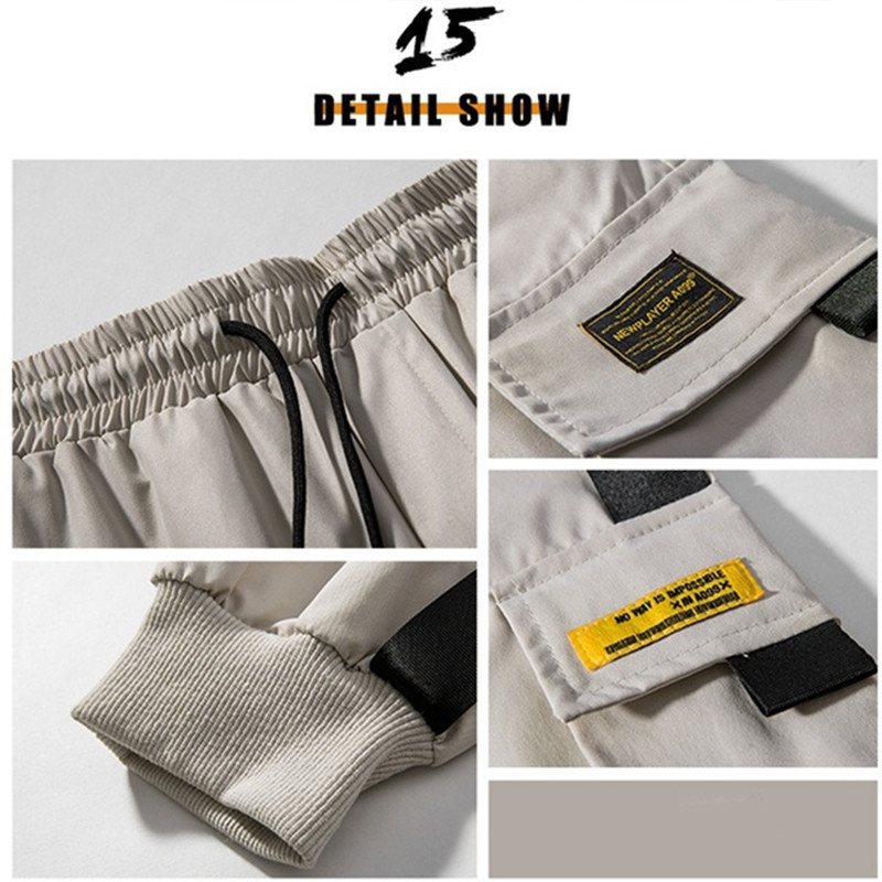 Muške Block crne kargo hlače s džepovima Harem Joggers Harajuku trenirka Hip Hop taktičke hlače