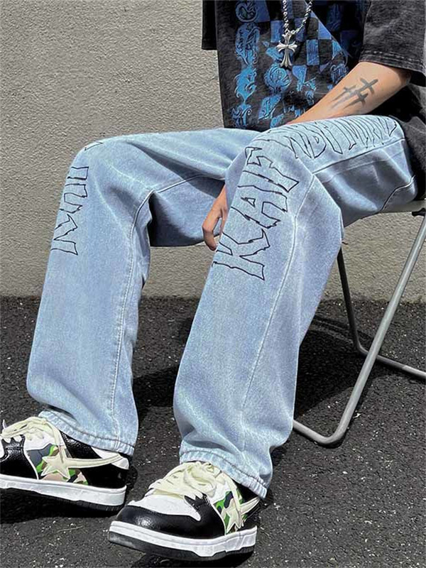 Laia säärega püksid 2022 tänavarõivad kottis teksad, uus kevad sügis, meeste korea mood, lahtised sirged meeste brändiriided, must