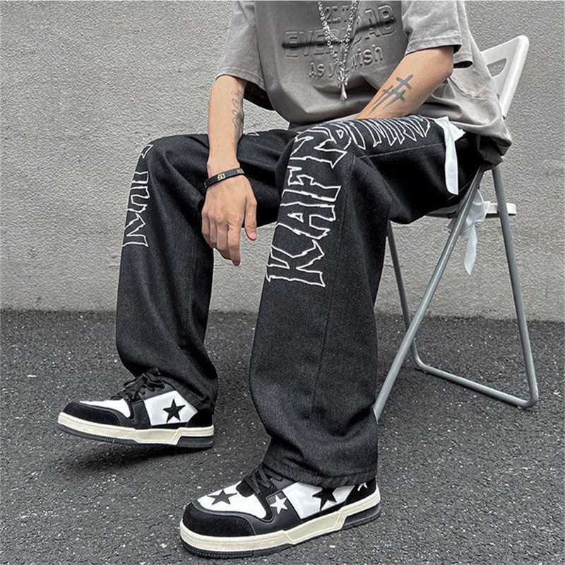 Laia säärega püksid 2022 tänavarõivad kottis teksad, uus kevad sügis, meeste korea mood, lahtised sirged meeste brändiriided, must