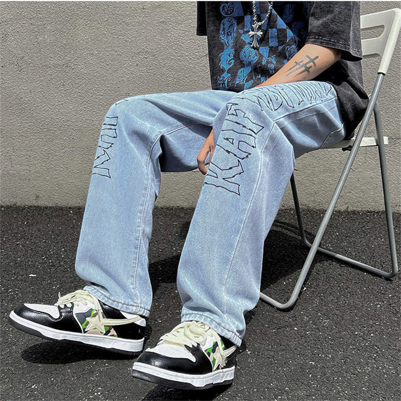 Laia säärega püksid 2022 tänavarõivad kottis teksad, uus kevad sügis, meeste korea mood, lahtised sirged meeste brändiriided, must