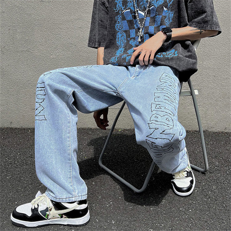 Laia säärega püksid 2022 tänavarõivad kottis teksad, uus kevad sügis, meeste korea mood, lahtised sirged meeste brändiriided, must