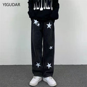 2022. Jesen Streetwear Baggy Jeans Muške široke ravne hlače širokih nogavica s printom zvijezda Muška marka odjeće muške traper hlače