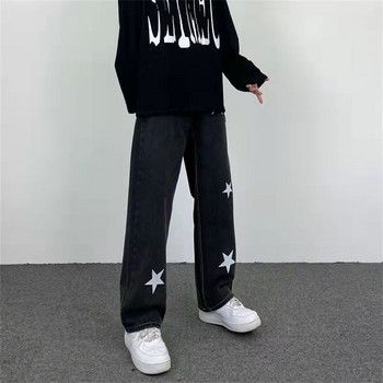 2022 Есен Streetwear Baggy Jeans Мъжки звездни щампи Свободни прави широки панталони Мъжки маркови дрехи, мъжки дънкови панталони