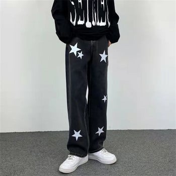 2022 Есен Streetwear Baggy Jeans Мъжки звездни щампи Свободни прави широки панталони Мъжки маркови дрехи, мъжки дънкови панталони