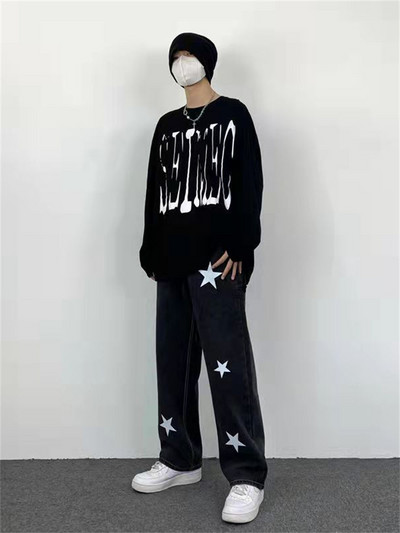 2022. Jesen Streetwear Baggy Jeans Muške široke ravne hlače širokih nogavica s printom zvijezda Muška marka odjeće muške traper hlače