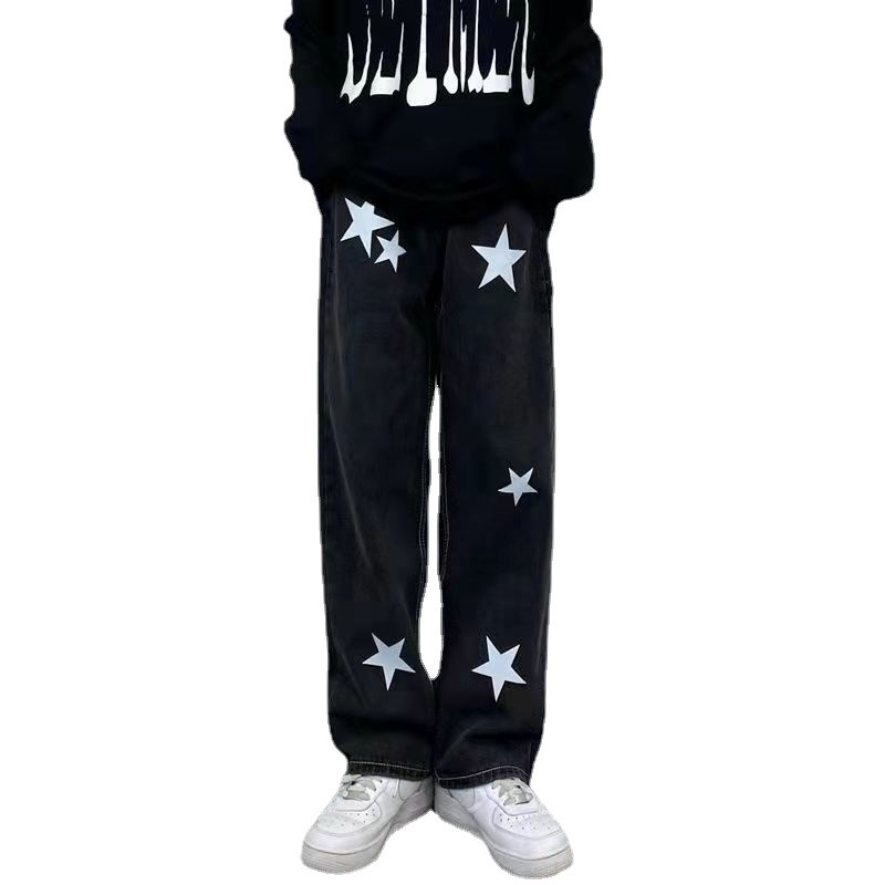 2022. Jesen Streetwear Baggy Jeans Muške široke ravne hlače širokih nogavica s printom zvijezda Muška marka odjeće muške traper hlače