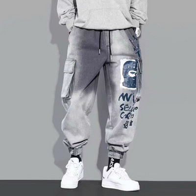 Nauji Streetwear Hip Hop Cargo Pants Vyriški džinsai Laisvalaikio kelnės Elastinės Harun Kelnės Joggers Kelnės rudenį ir pavasarį Vyriški drabužiai