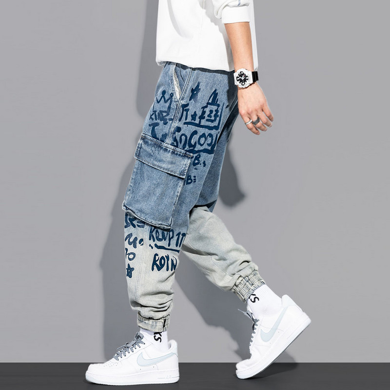 Nauji Streetwear Hip Hop Cargo Pants Vyriški džinsai Laisvalaikio kelnės Elastinės Harun Kelnės Joggers Kelnės rudenį ir pavasarį Vyriški drabužiai