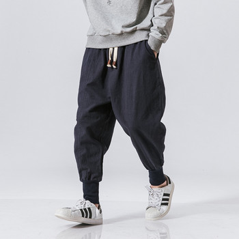 Ανδρικά παντελόνια από βαμβακερά Harem Hip Hop Στερεά ελαστική μέση Streetwear Joggers Νέο φαρδύ παντελόνι με ανάγλυφο καβάλο Ανδρικό παντελόνι