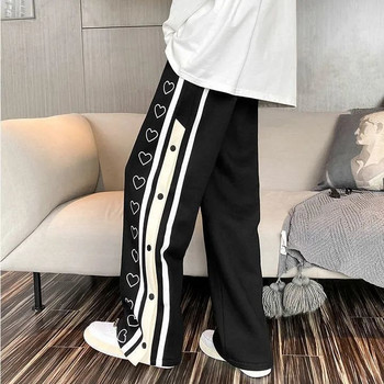 Harajuku Спортни панталони с широки крачоли Oversize Мъжки улични широки панталони със странични копчета Ежедневни спортни сплит баскетболни дамски панталони с писта