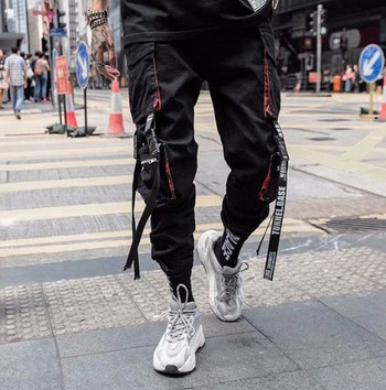 Мъжки карго панталони Хип-хоп Streetwear Joggers Панталони Хит цвят Спортни панталони с джобове Summer Harajuku Ежедневни панделки Techwear Панталони