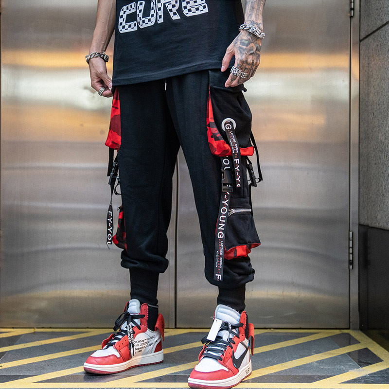 Ανδρικά παντελόνια Cargo Hip Hop Streetwear Παντελόνια Jogger Παντελόνια Hit Color Pocket Sweatpants Καλοκαιρινό Harajuku Casual Ribbons Techwear Παντελόνια