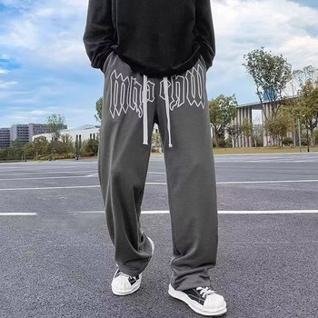 Прави панталони с буквен принт в американски стил за мъже High Street широки панталони Ежедневни джогинг хип-хоп спортни панталони с шнур