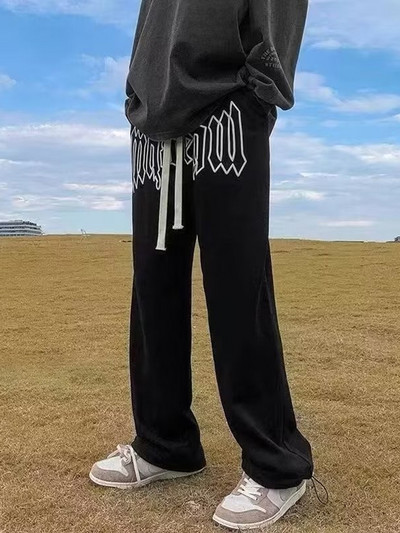 Ameerika stiilis kirjatrükis sirged püksid meestele High Street lahtised püksid vabaaja jooksjad hip-hop pingutusnööriga dressipüksid