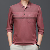 Modni gornji dio muške jednobojne polo majice s dugim rukavima i pletenim reverom, poslovno ležerno, jesen-zima