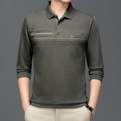 Modni gornji dio muške jednobojne polo majice s dugim rukavima i pletenim reverom, poslovno ležerno, jesen-zima