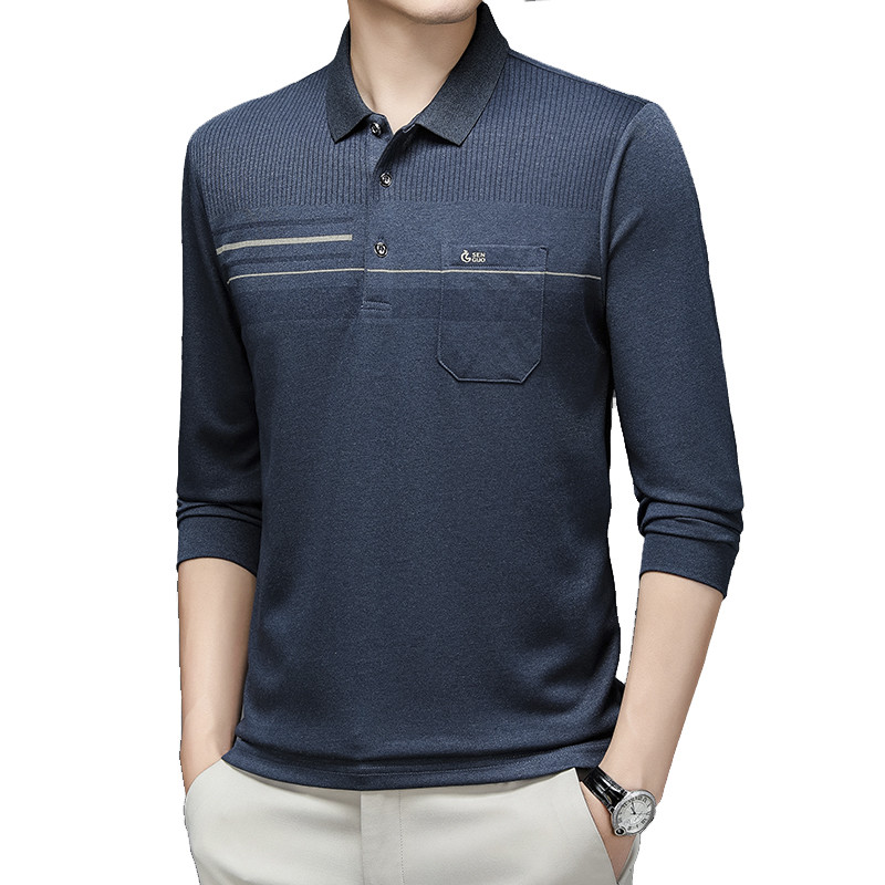 Modni gornji dio muške jednobojne polo majice s dugim rukavima i pletenim reverom, poslovno ležerno, jesen-zima