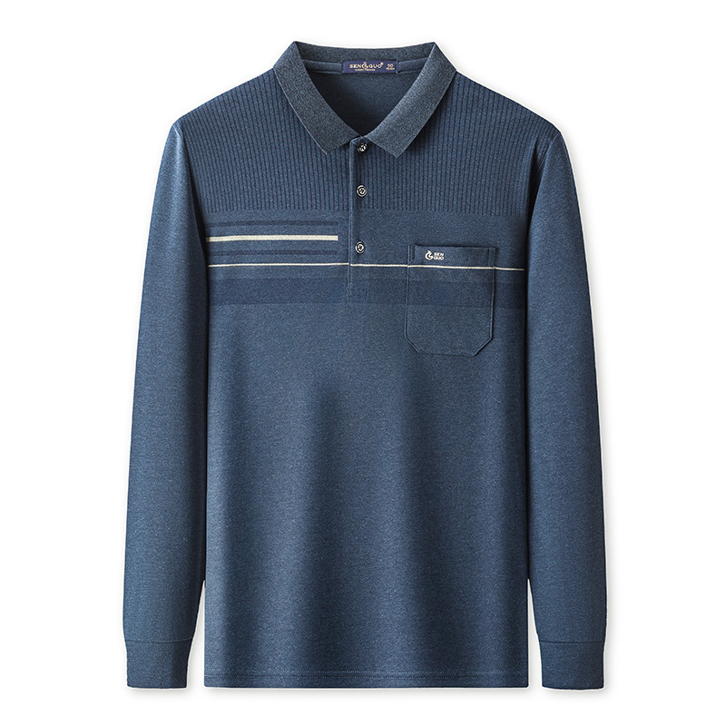 Modni gornji dio muške jednobojne polo majice s dugim rukavima i pletenim reverom, poslovno ležerno, jesen-zima