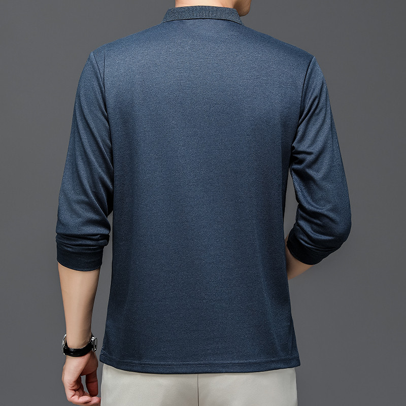 Modni gornji dio muške jednobojne polo majice s dugim rukavima i pletenim reverom, poslovno ležerno, jesen-zima