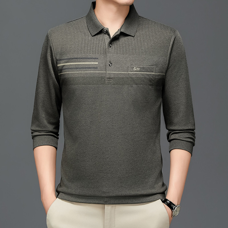 Modni gornji dio muške jednobojne polo majice s dugim rukavima i pletenim reverom, poslovno ležerno, jesen-zima