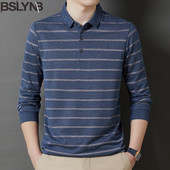 Elegantna muška uska polo majica s korejskim prugama na kopčanje, ležerna poslovna majica dugih rukava