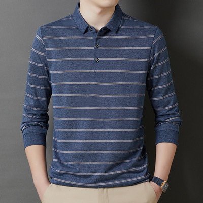 Elegantna muška uska polo majica s korejskim prugama na kopčanje, ležerna poslovna majica dugih rukava