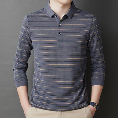 Elegantna muška uska polo majica s korejskim prugama na kopčanje, ležerna poslovna majica dugih rukava